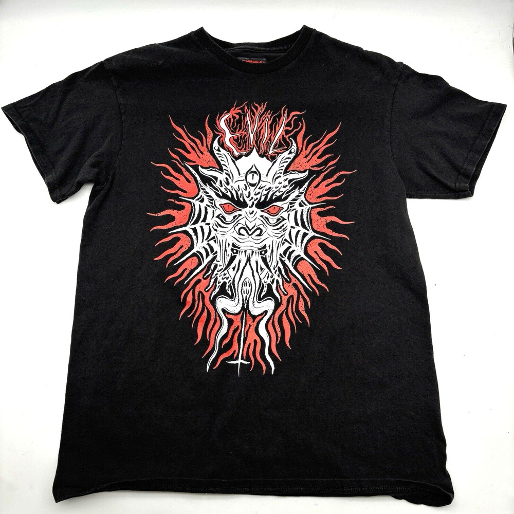 Teen Hearts 'EVIL' Demonic Graphic Print Black Short Sleeve T-shirt Size M